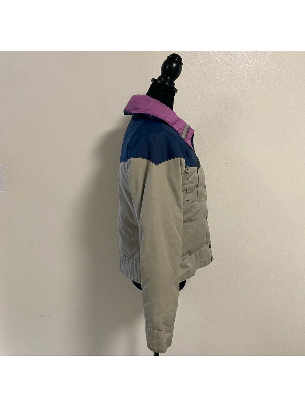 Powderhorn Mountaineering Jacket Girls Size 12 Tan Blue Vintage Down Jacket - Picture 7 of 17